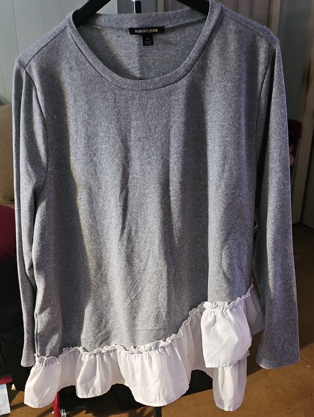 Robert Louis Gray Sweatshirt with White Ruffle Hem